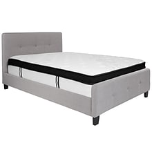 Flash Furniture Tribeca Tufted Upholstered Platform Bed in Light Gray Fabric with Memory Foam Mattre