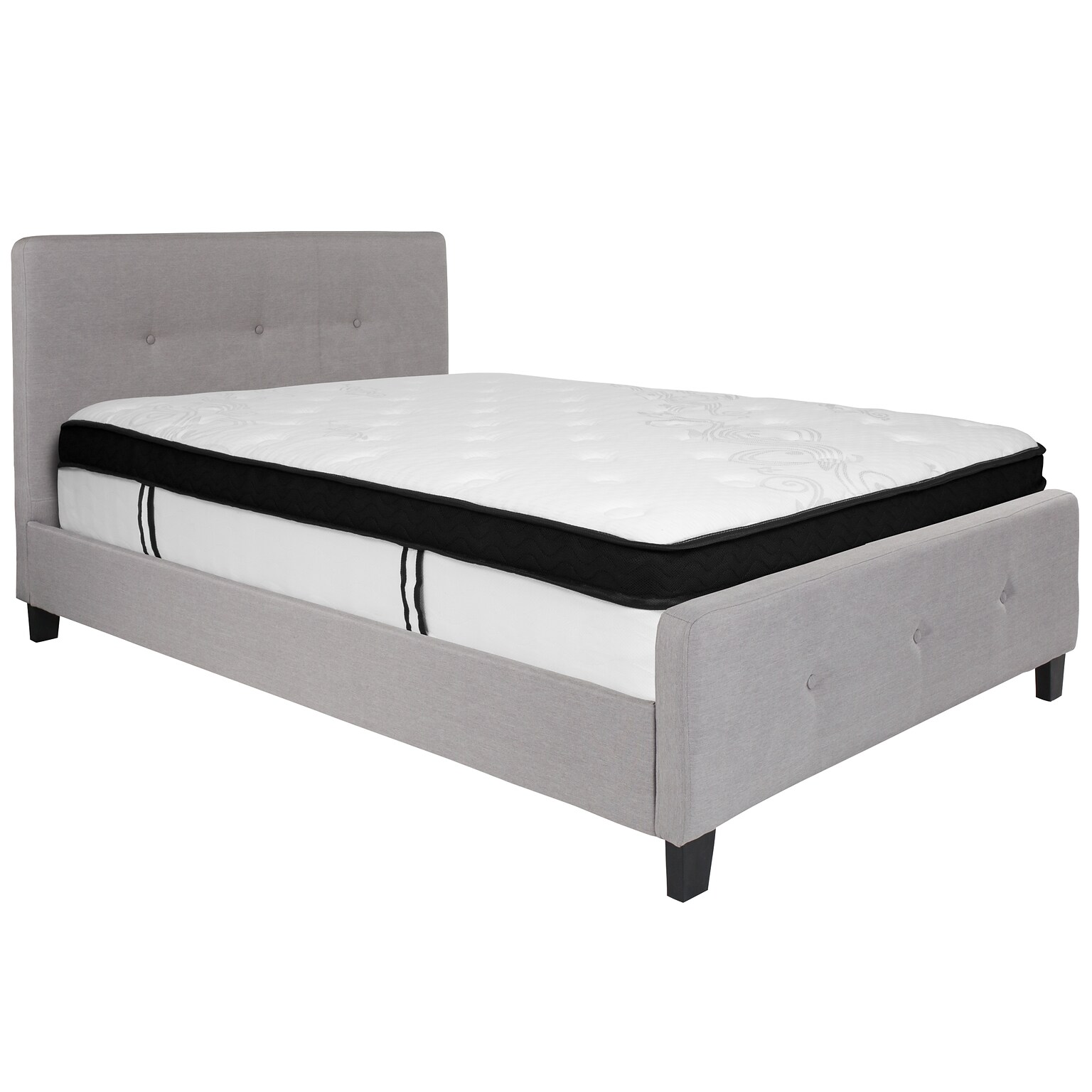 Flash Furniture Tribeca Tufted Upholstered Platform Bed in Light Gray Fabric with Memory Foam Mattress, Full (HGBMF26)