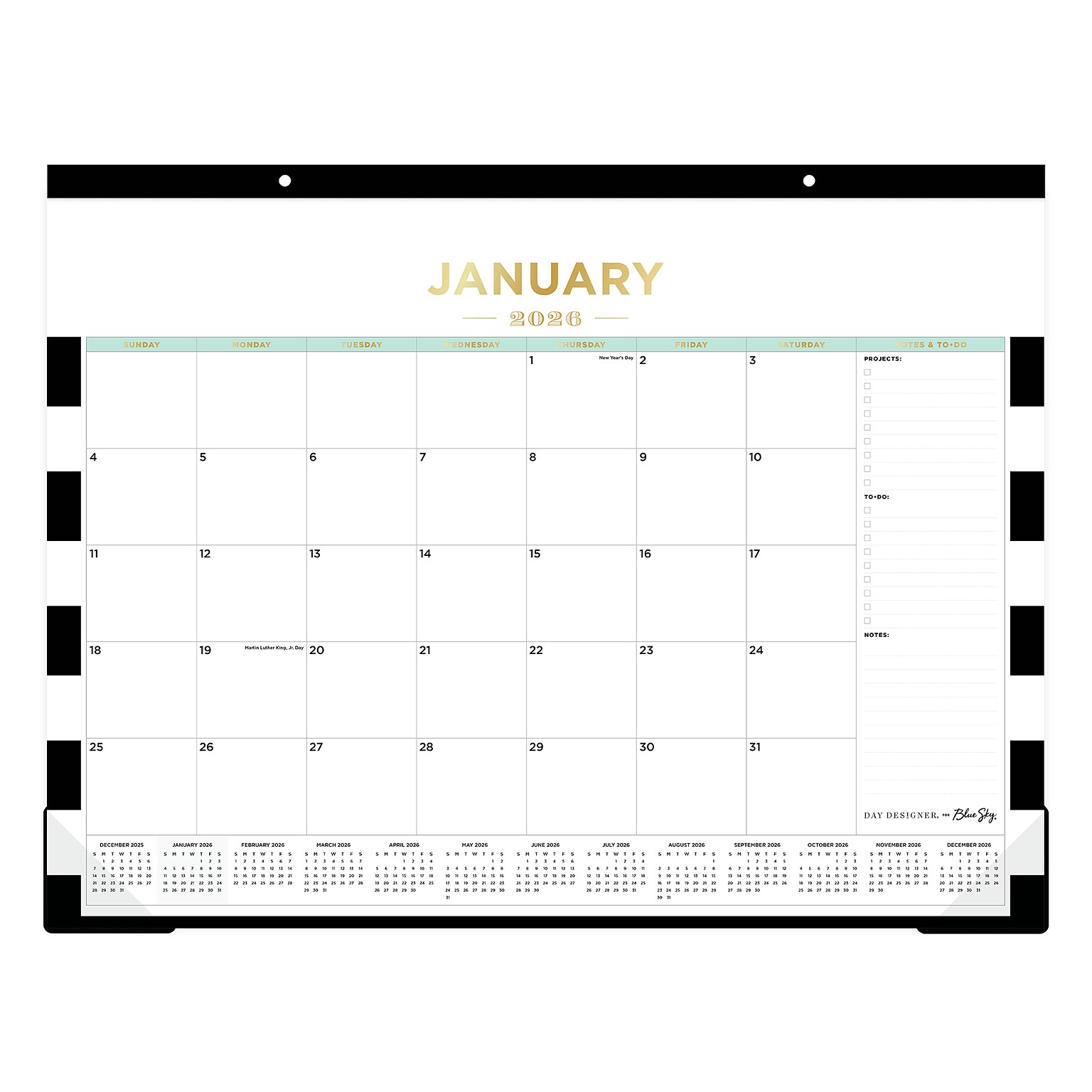 2026 Day Designer for Blue Sky Rugby Stripe 22 x 17 Monthly Desk Calendar (143895-26)
