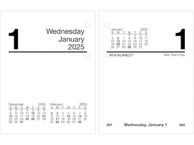 2025 AT-A-GLANCE 3.75 x 3 Daily Calendar Refill, White/Black (E919-50-25)
