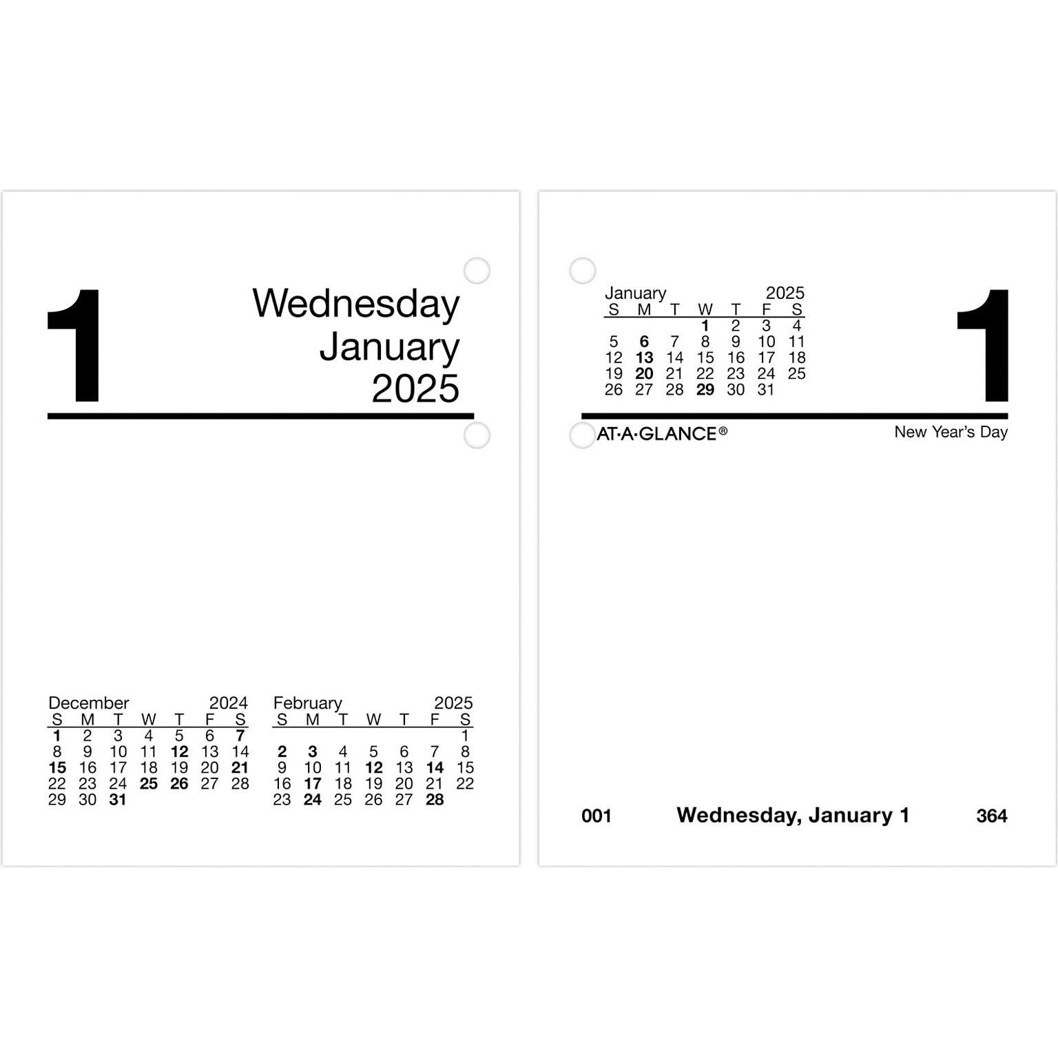2025 AT-A-GLANCE 3.75 x 3 Daily Calendar Refill, White/Black (E919-50-25)