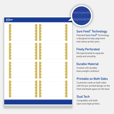 Avery Gold Dots Edge Matte Blank Card, White, 80/Pack (S00-D1Y)