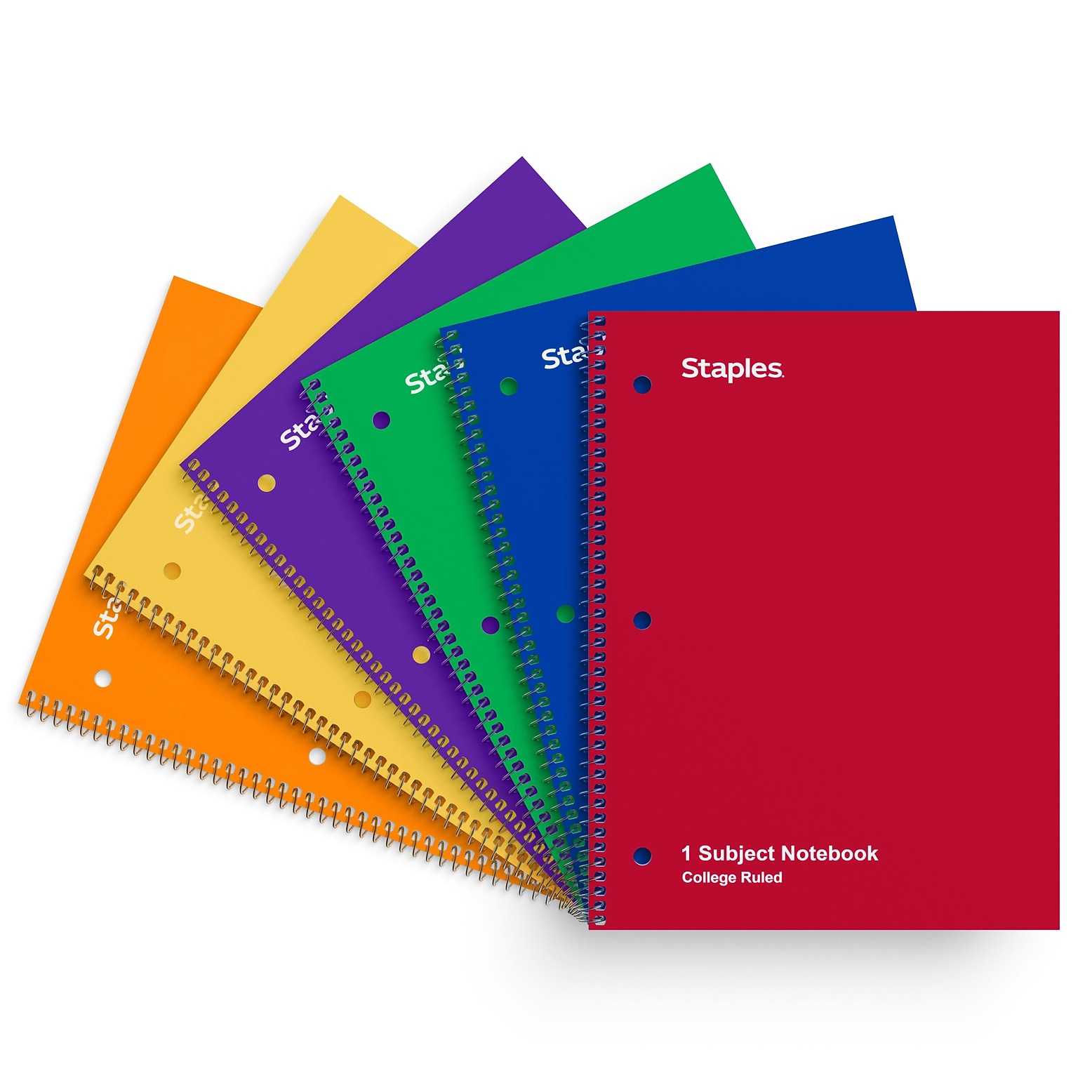 Staples 1-Subject Notebooks, 8 x 10.5, College Ruled, 70 Sheets, Assorted Colors, 6/Pack (ST58376C)