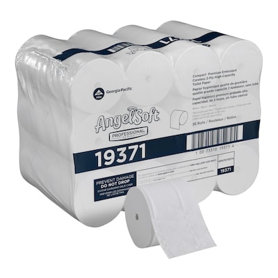 Angel Soft Professional Series Compact Recycled Coreless Toilet Paper, 2-Ply, White, 750 Sheets/Roll, 36 Rolls/Carton (19371)