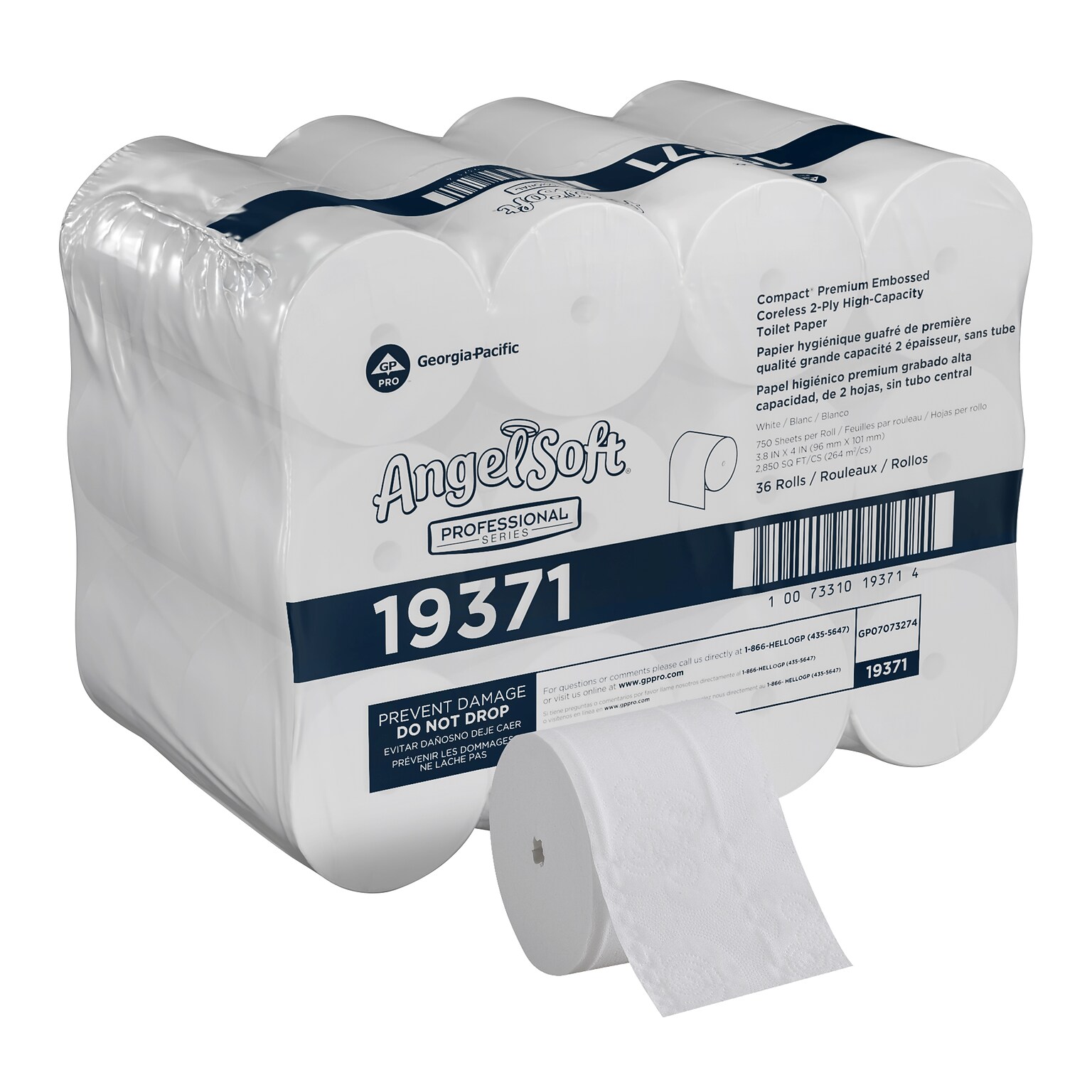 Angel Soft Professional Series Compact Recycled Coreless Toilet Paper, 2-Ply, White, 750 Sheets/Roll, 36 Rolls/Carton (19371)