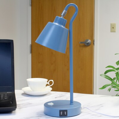 Simple Designs Sleek Essentials LED Desk Lamp, 16", with USB Ports, Blue (LD1073-BLU)
