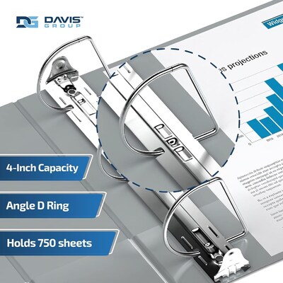 Davis Group Easyview Premium 4Angle D Ring, Customizable, View Binder, Grey, 4/Pack (8406-07)