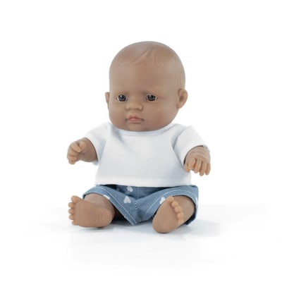 Miniland My Friends & Me Vinyl Hispanic Boy Baby Doll, 8.25, Multicolored (MLE33005)