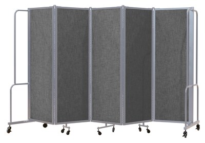 National Public Seating Robo Series 5-Panel Folding Mobile Room Divider, 72"H x 72"W, Grey Fabric (RDG6-5PT02)