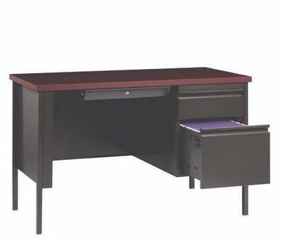 Alera 45"W Single Pedestal Desk, Mahogany/Charcoal (ALEHSD4524CM)