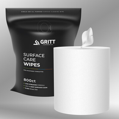 Gritt Commercial Surface Care All-Purpose Cleaning Wipes, 800 Wipes/Bag, 4/Carton (GRI5-RW-4)