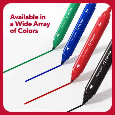 TRU RED™ Pen Permanent Markers, Twin Tip, Assorted, 4/Pack (TR57828)