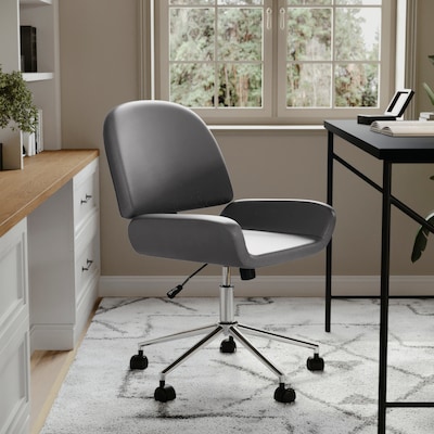 Martha Stewart Tyla Armless Faux Leather Swivel Executive Chair, Gray/Polished Nickel (CH2209215GY)
