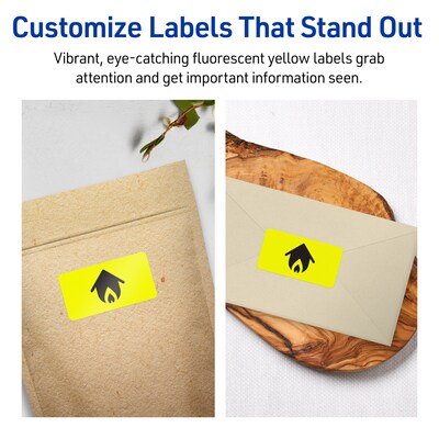 Avery Laser/Inkjet Rectangle Multipurpose Labels, 1" x 2", Neon Yellow, 1920/Box (94220)