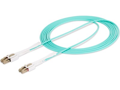 StarTech 3m (9.8ft) LC to LC (UPC) Duplex OM4 Multimode Fiber Optic Cable with Push-Pull Tabs, 50/125, Aqua (450FBLCLC3PP)