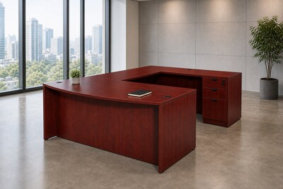 Boss Office Products U-Shaped Executive Desk, Mahogany (GROUPA-M)