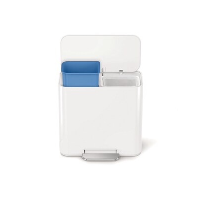 simplehuman 15L Mini Office Recycler with Liner Pocket, White Steel, Indoor Step Trash Can, 4 Gallons (CW2122)