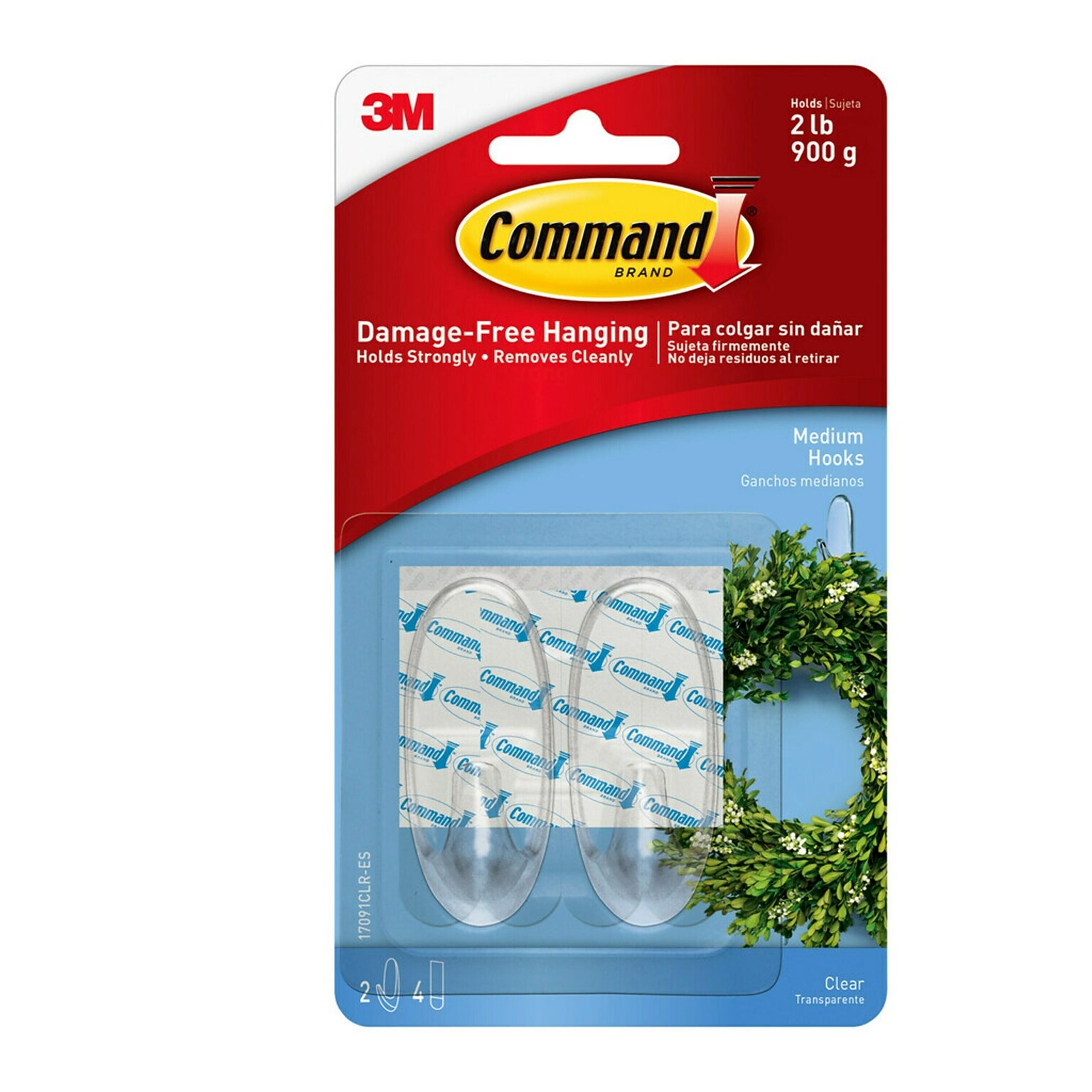 Command Medium Oval Hooks, 2 lb., 2/Pack (17091CLR-ES)