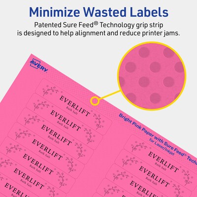 Avery Laser/Inkjet Rectangle Multipurpose Labels, 5/8" x 3", Bright Pink, 320/Pack (94214)