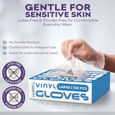 ProHeal Clear Vinyl Disposabel Gloves, Powder and Latex Free, X-Small, 1000 Count (PH-16529C)