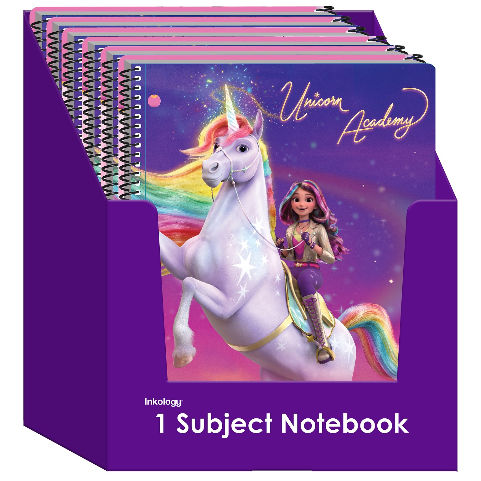 Inkology Unicorn Academy 1-Subject Notebooks, College Ruled, 80 Sheets, Assorted Colors (INK-48202-12PDQ)