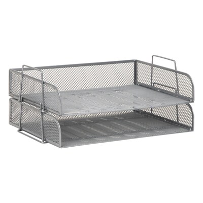 Mind Reader Metal Side Loading Stackable Letter Tray, Letter Size, Silver, 2/Pack (DSTACK2-SIL)