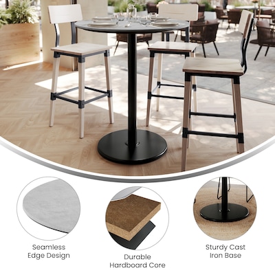 Flash Furniture Acadia 36" Round Wooden Dining Table with Round Base, Gray Faux Concrete/Black Base (STRD36CGTR24B)