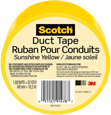 Scotch Duct Tape, 1.88 x 20 yds., Yellow (920-YLW-C)