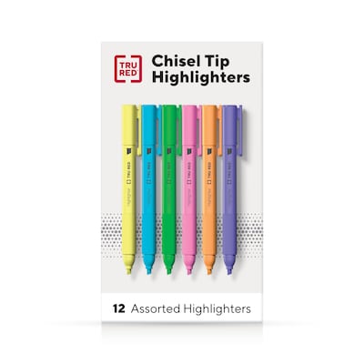 TRU RED™ Pocket Stick Highlighter with Grip, Chisel Tip, Assorted, 12/Pack (TR54586)