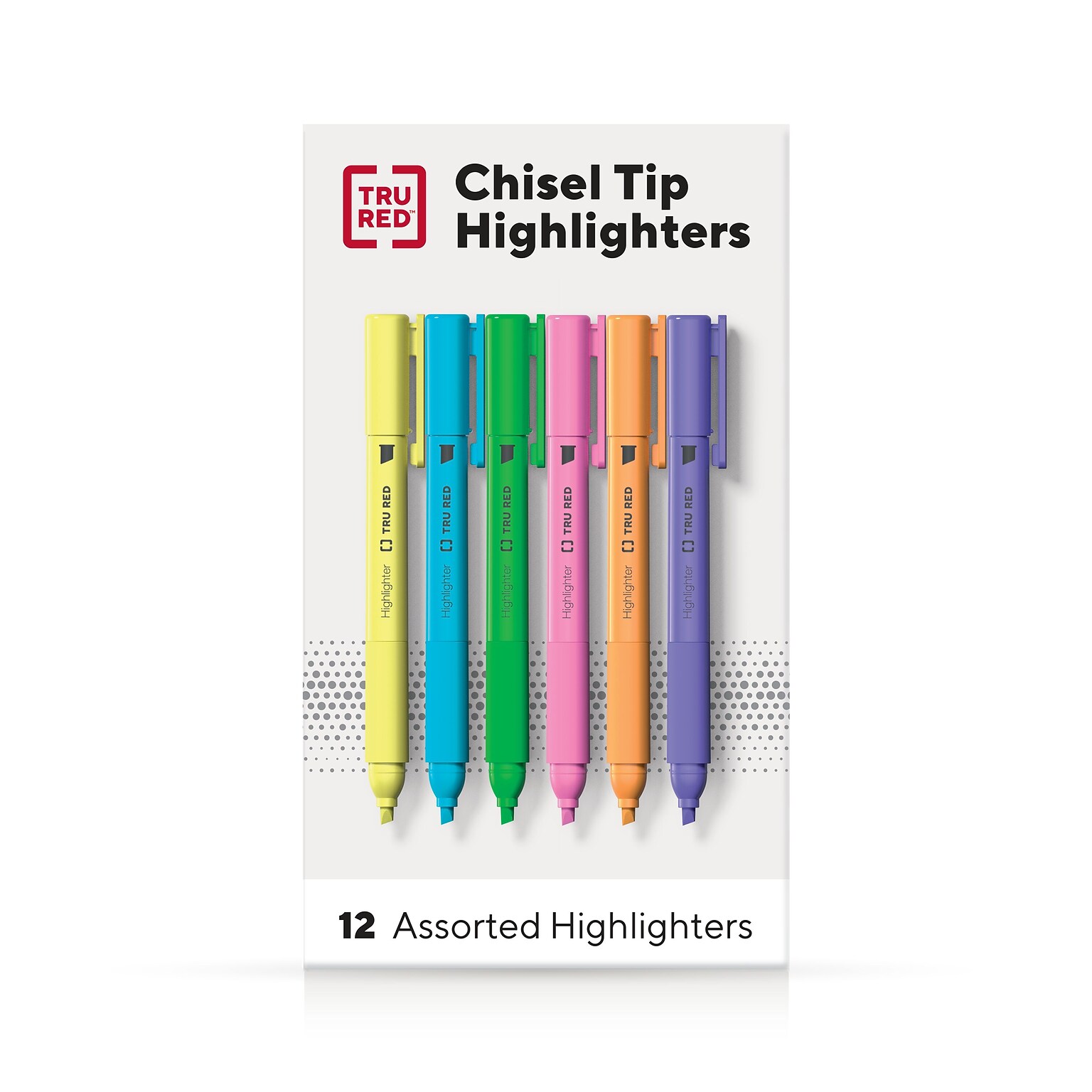 TRU RED™ Pocket Stick Highlighter with Grip, Chisel Tip, Assorted, 12/Pack (TR54586)