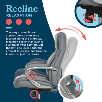 La-Z-Boy Niall AIR Lumbar Pro+ Ergonomic Vegan Leather Executive Big & Tall Chair, 400 lb. Capacity, Cool Gray (60114-CGRY)