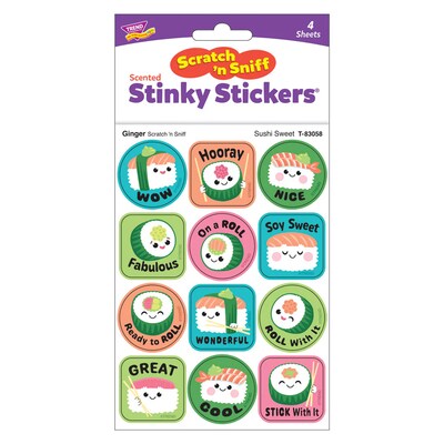 Trend Enterprises Sushi Sweet Ginger Scent Scratch 'n Sniff Stinky Stickers, Multicolored, 48/Pack, 6/Packs/Bundle (T-83058-6)
