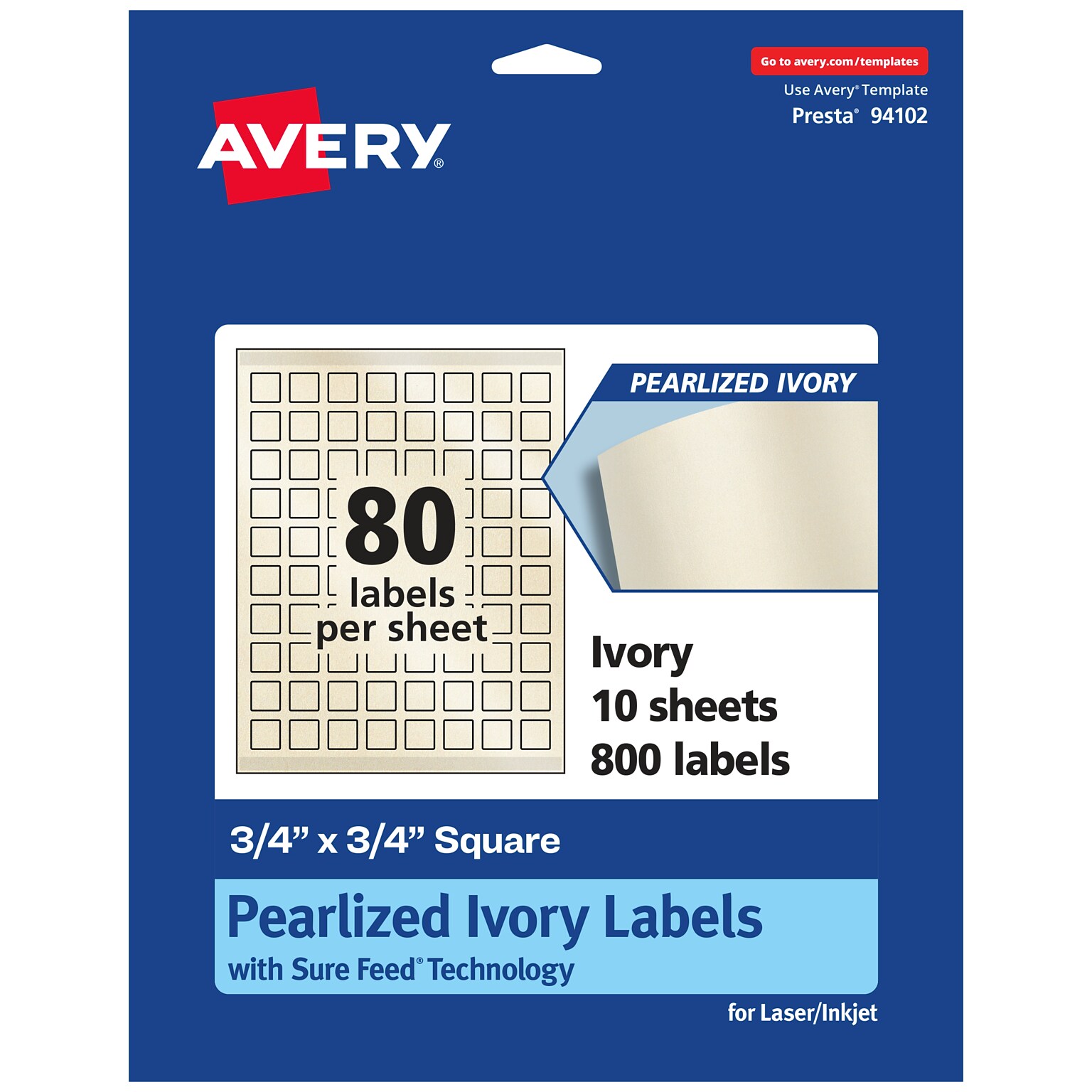 Avery Pearlized Ivory Square Multipurpose Labels, 3/4 x 3/4, Ivory, 800/Pack (94102)
