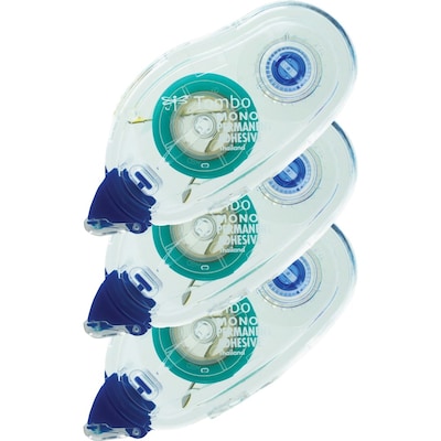Tombow MONO Removable Glue Tape Runner Refill, 0.33 x 13 yds., Clear, 3/Pack (62207)