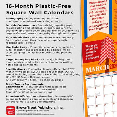 2026 BrownTrout I Love Bacon 12" x 12" Monthly Wall Calendar (9798330703814)