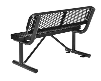 Global Industrial 4 Outdoor Steel Bench w/ Backrest, Expanded Metal, Black (695743BK)