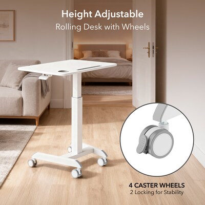 Mount-It! Metal Height-Adjustable Sit-Stand Mobile Laptop Cart with Lockable Wheels, White (MI-7975)