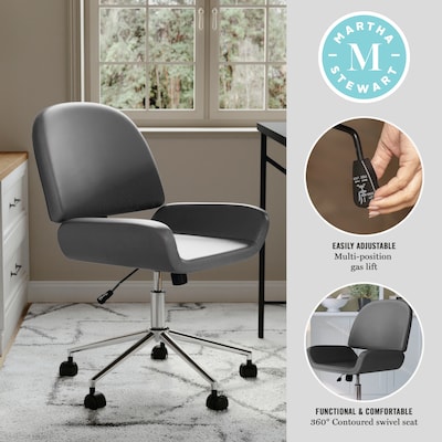 Martha Stewart Tyla Armless Faux Leather Swivel Executive Chair, Gray/Polished Nickel (CH2209215GY)