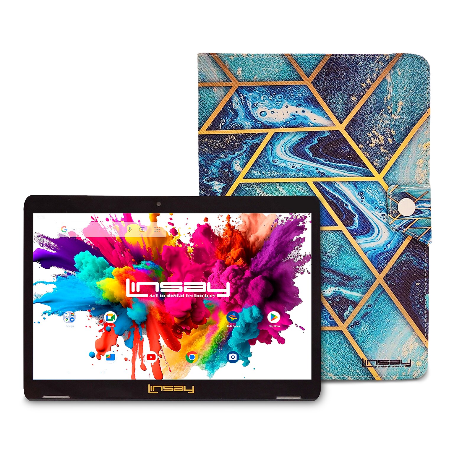 Linsay Octa Core 10.1 Tablet, 4GB RAM, 128GB Storage, Android 13, Bundled with Art and Ocean Case and Stylus Pen