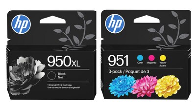 HP Original 950XL Black High-Yield Ink / 951 Tri-Color Standard Ink Cartridges (2-Pack)