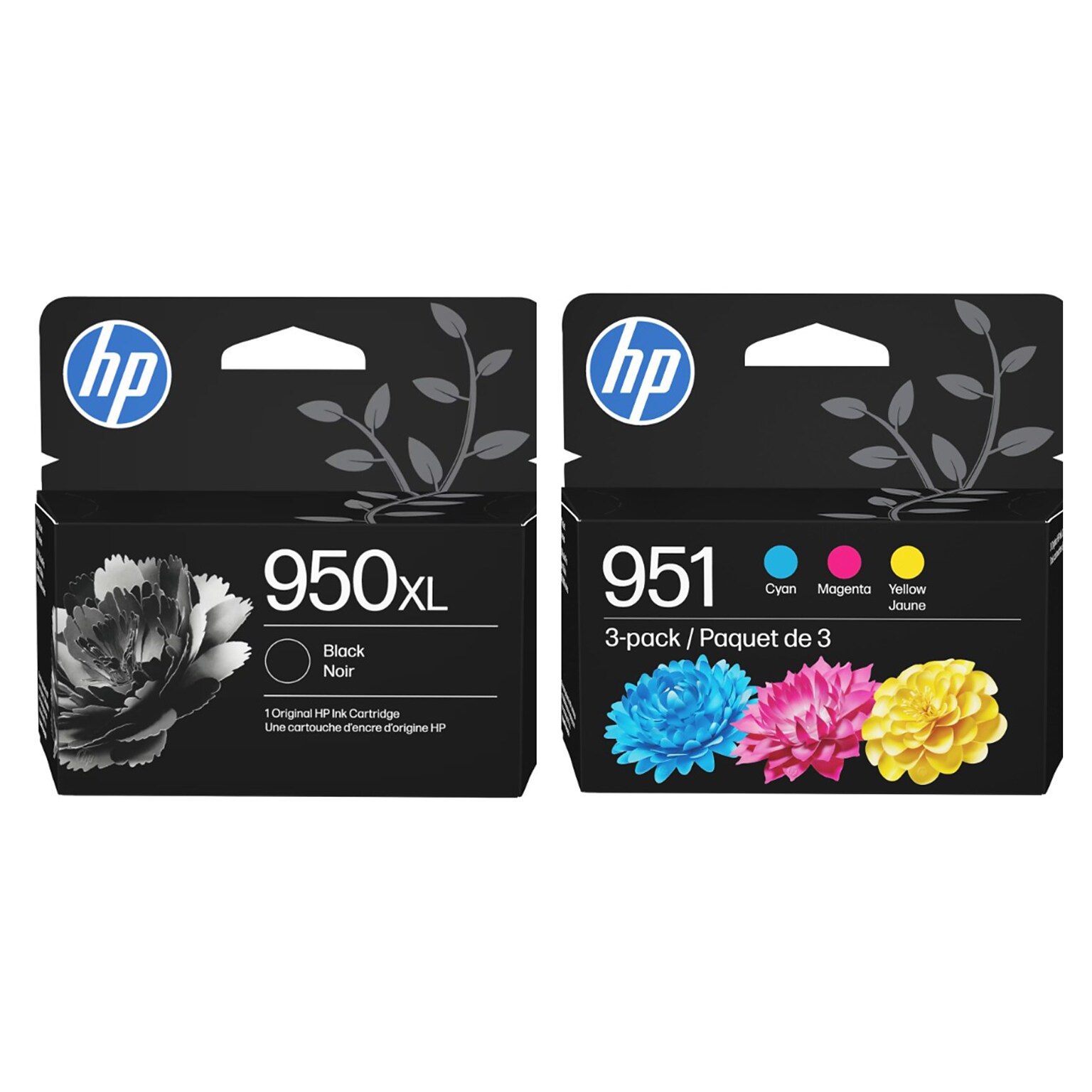 HP Original 950XL Black High-Yield Ink / 951 Tri-Color Standard Ink Cartridges (2-Pack)
