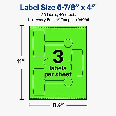 Avery Laser/Inkjet Multipurpose Labels, 5-7/8" x 4", Neon Green, 120 Labels/Box (19479370806)