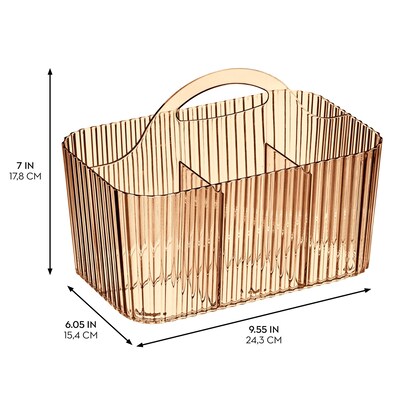 mDesign 4-Section Plastic Desktop Caddy Organizer with Handle, Plastic, Sand (26053)