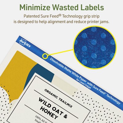 Avery Dissolvable Rectangle Multipurpose Labels, 4.75" x 7.75", Off-white, 50/Pack (94255)
