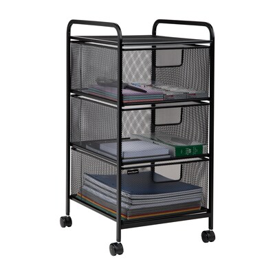 Mind Reader 3 Shelf Steel Mobile Desk and Bathroom Storage Cart with Wheels, Black (3VERTM-BLK)