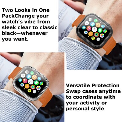 Fusion Protector Case 2-Pack with Tempered Glass for Apple Watch Series 10 (46 mm)  1 Black + 1 Transparent Clear