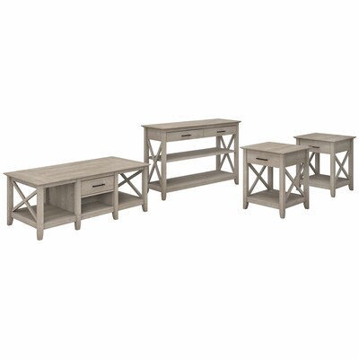 Bush Furniture Key West 47W x 24D Coffee Table with Console Table and Set of 2 End Tables, Washed Gray (KWS024WG)