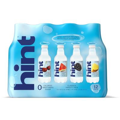 Hint Starter Pack Flavored Water, 16 oz., 12 Bottles/Carton (00149)