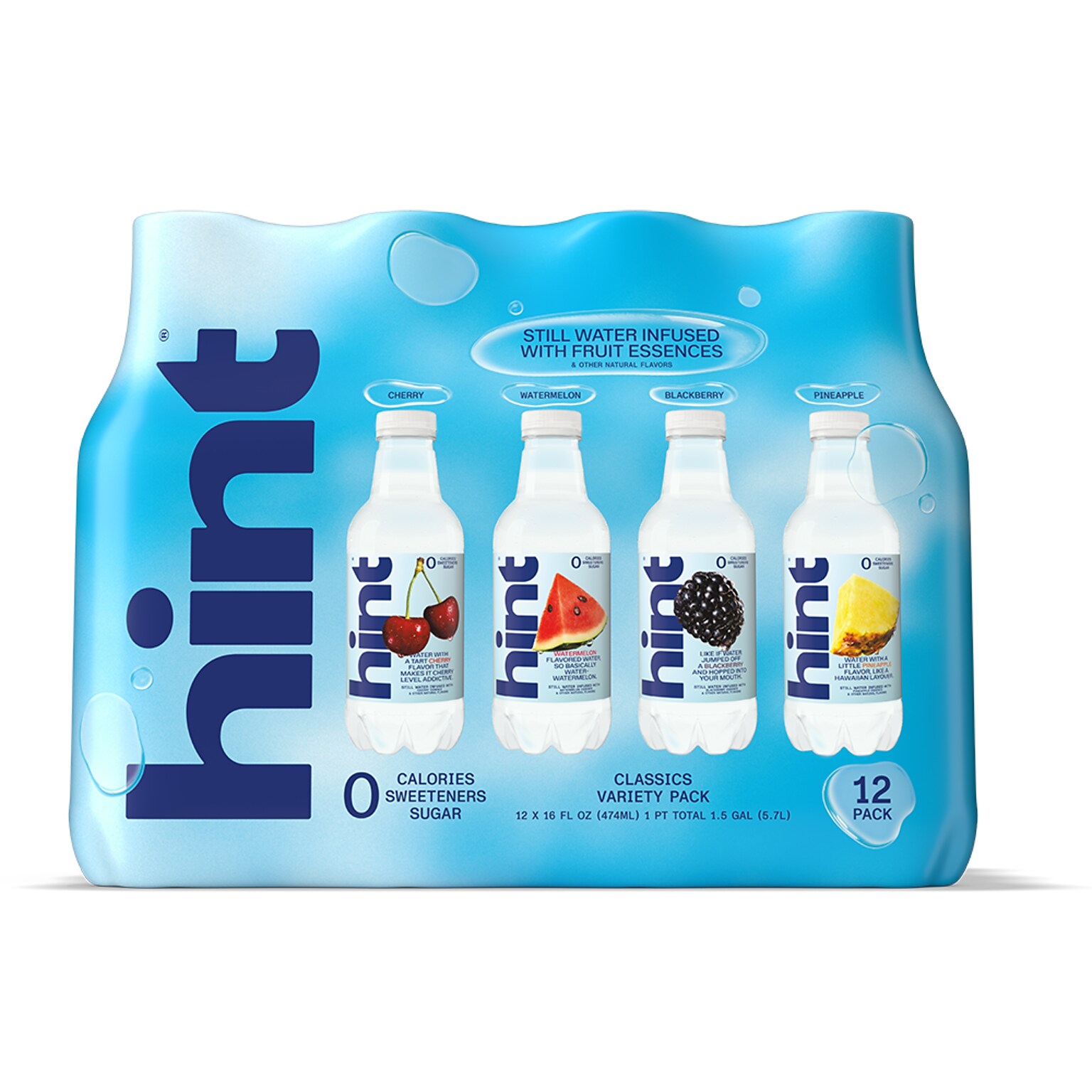 Hint Starter Pack Flavored Water, 16 oz., 12 Bottles/Carton (00149)