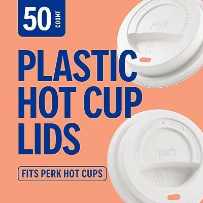 Perk Plastic Hot Cup Lids, 50 Count Disposable Coffee Cup Lids for 10–16 Oz Paper Hot Cups, White